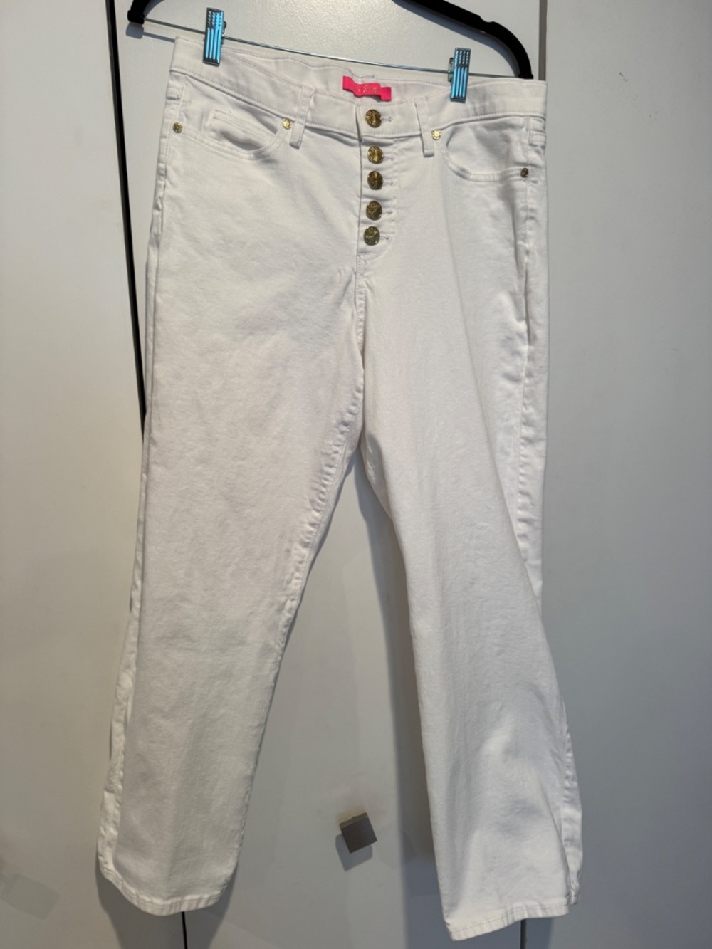 Lily Pulitzer White Jeans with Gold Buttons, Size 10 - Picture 2 of 5
